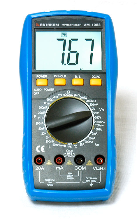 Мультиметр цифровой АМ-1083 - Вид спереди
