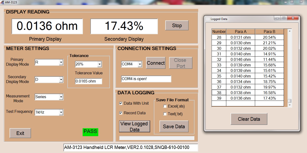 Измеритель RLC АМ-3123 - ПО для удалённого управления и передачи данных