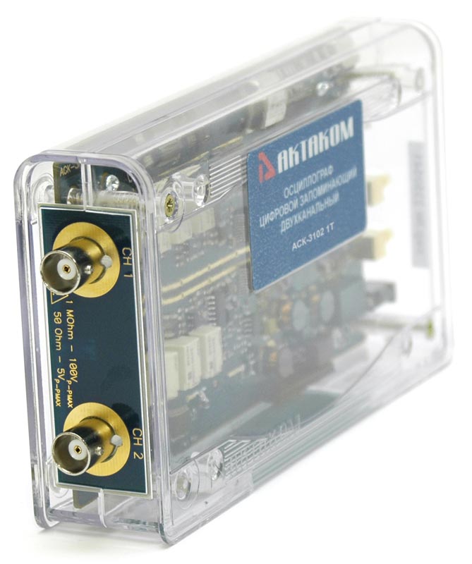 Двухканальный USB осциллограф - приставка + анализатор спектра АСК-3102 1Т - вид спереди