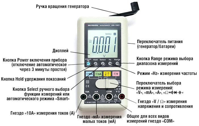 Органы управления мультиметра АМ-1081